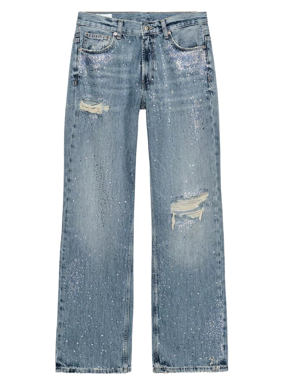 Zara distressed Light Wash wide-leg Jeans with bling